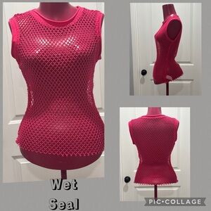 Wet Seal Fuchsia Mesh Tank Top Vintage Y2K Medium